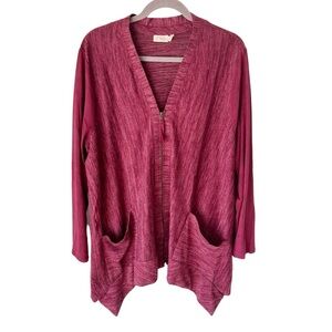 LOGO Lori Goldstein Sweater Women's XL Zip Up Handkerchief Hem Mixed Media Cozy